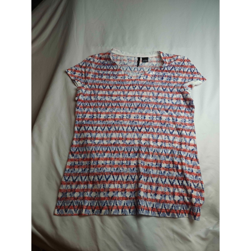 New Directions Top Womens L Striped Studded Coastal Cowgirl Summer Boho Festival
